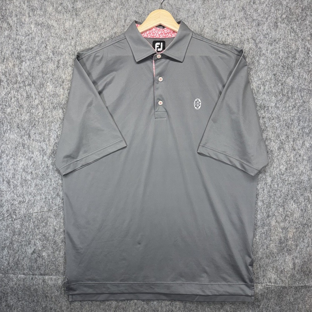 Footjoy Golf Polo Shirt Men's Large Druid Hills Club Gray Short Sleeve Stretch - Picture 2 of 8